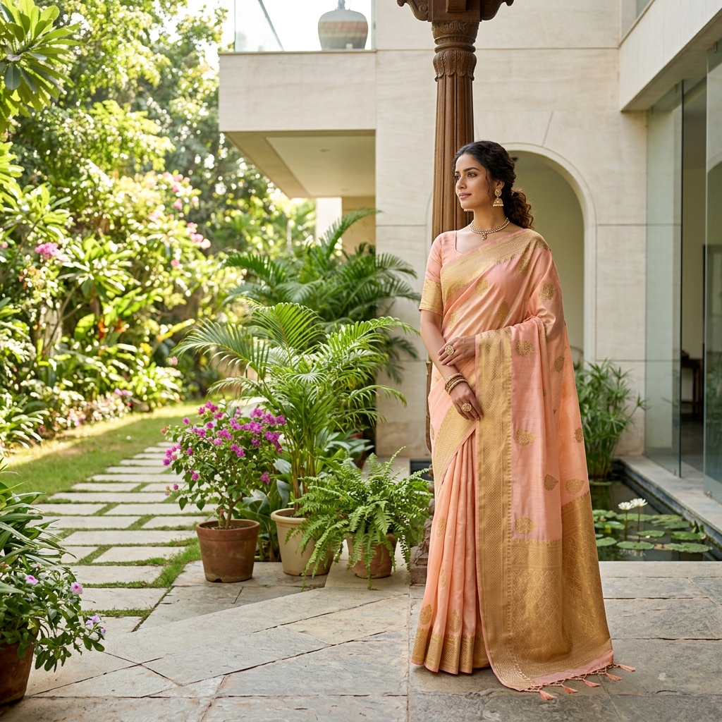 Pastel Peach Tissue Silk